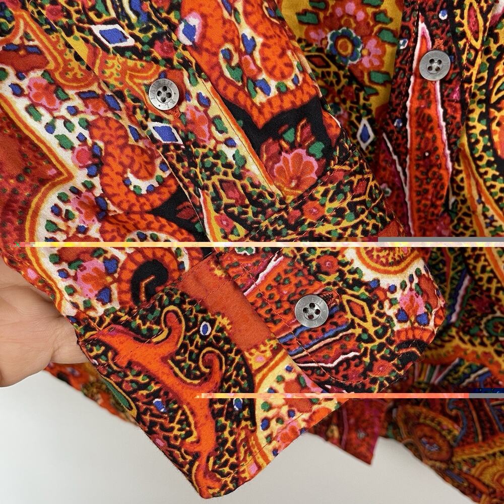 Lauren Ralph Lauren Blouse Top Women's 1X Orange Paisley Button Up Career Casual - Picture 6 of 8